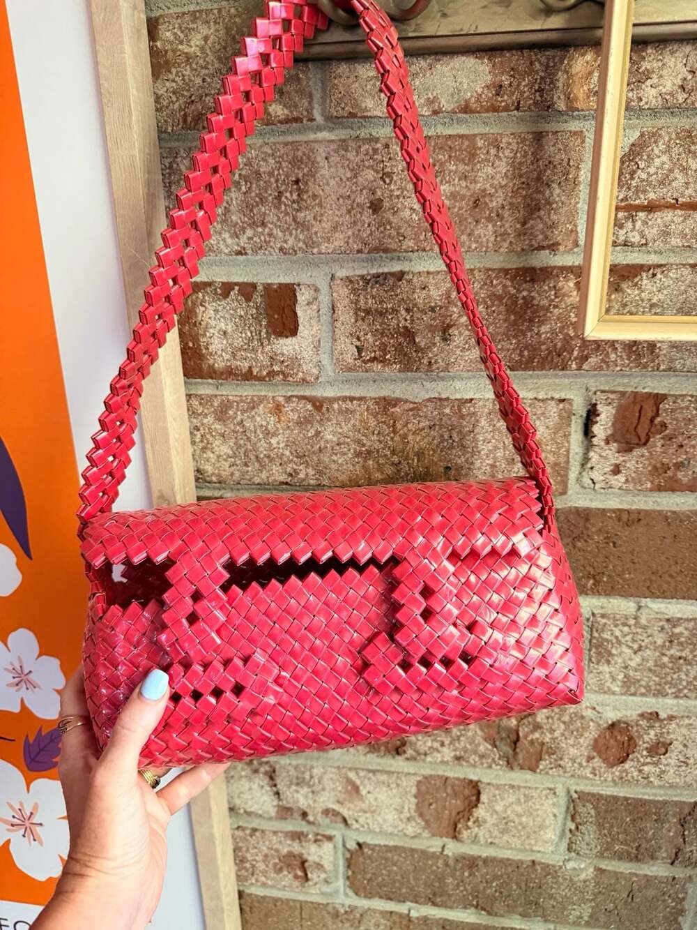 Vintage Red Woven Plastic Shoulder Bag Basket Weave Purse